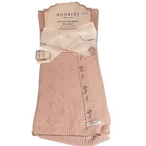 Bonbini NY Knit Pink Flower Embroidered Baby Blanket Infant Girls New